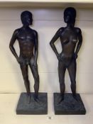 TWO BRONZED ADULT FIGURES 68CM