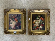 JAN VAN OS AND MOISE JACOBBER GILT FRAMED STILL LIFE PICTURES 31 X 36CM