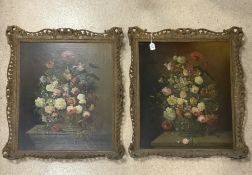 KARL HEINER SIGNED TWO OILS ON CANVAS 'STILL LIFE' ORNATE FRAMES 74 X 90CM