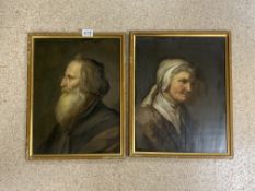 TWO UNSIGNED OILS ON PANELS PORTRAITS 35 X 45CM