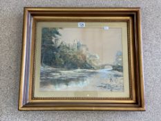G.S..FRENCH SIGNED WATERCOLOUR 'RIVER SCENE' FRAMED AND GLAZED 66 X 57CM