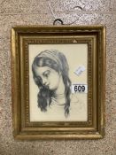 DENNETT SIGNED 19TH CENTURY PENCIL PORTRAIT OF A YOUNG GIRL FRAMED AND GLAZED 22 X 27CM