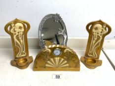 VINTAGE AGB CLOCK WITH A PAIR OF BOOKENDS AND PEWTER PHOTO FRAME