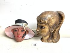 ART DECO WALL PLAQUE WITH A RESIN WALL PLAQUE OF A YOUNG LADY