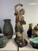 A VINTAGE 'AH LES BONNES CERISES' PAINTED PLASTER SCULPTURE, PLAQUE 'PAR BOUTROLLE, HEIGHT 56CM