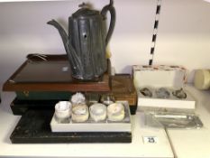 A MIXED LOT OF ITEMS, INCLUDING; BOXED CONDIMENT SET, A CASED ELECTROPLATED FISH SERVERS AND MORE