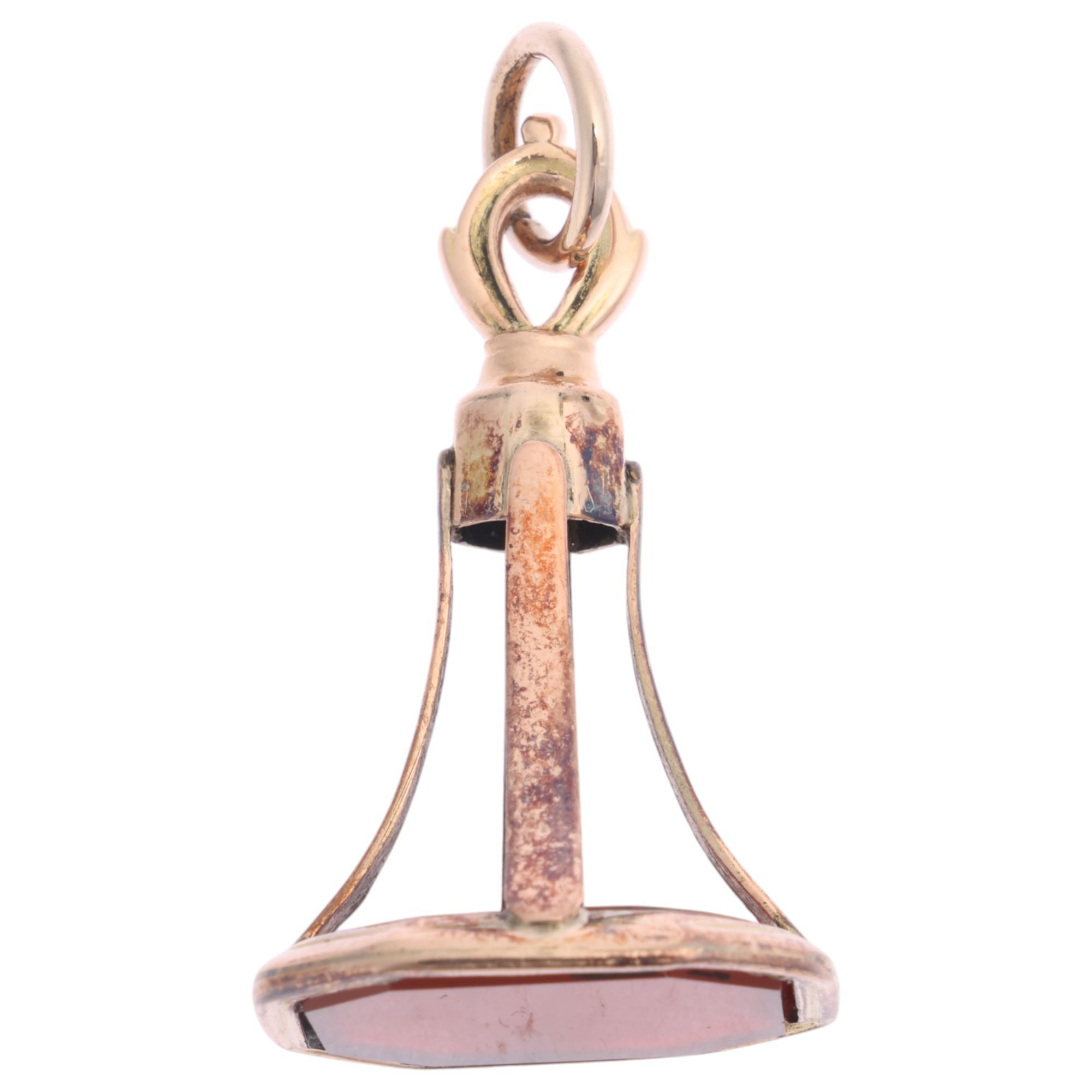An Antique Georgian carnelian hardstone fob, unmarked mount tests as 9ct rose gold, panel 14.8mm x