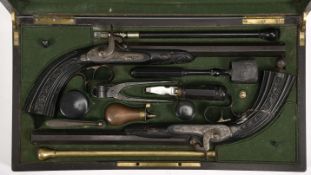 A pair of percussion lock dueling pistols