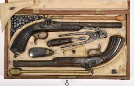 A pair of percussion lock dueling pistols
