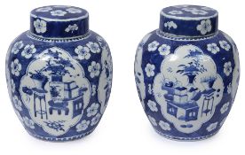 A pair of 19th century Chinese blue and white porcelain ginger jars and covers