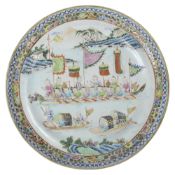 A 19th century Chinese Canton famille rose 'dragon boat festival' plate