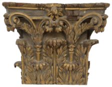 An architectural carved giltwood and gesso Corinthian pilaster capital