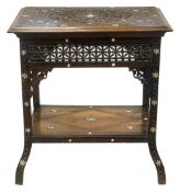 A late 19th century Syrian mother of pearl inlaid and carved hardwood occasional table