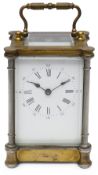 A late 19th century French cased gilt brass carriage timepiece