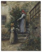 Leonide Bourges (French, 1838-1909) 'Mother, Child, Flowers'