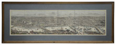 A Victorian panoramic view of London and the Thames coloured engraving