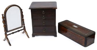A George III mahogany miniature chest of drawers and other items