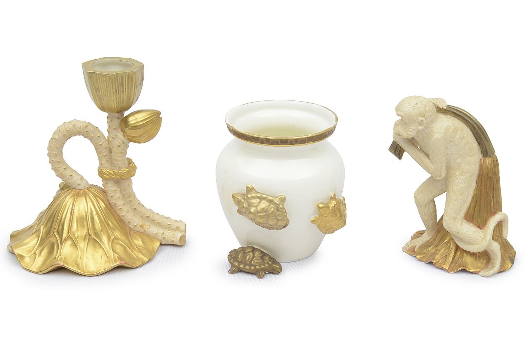 A Royal Worcester monkey with lotus flower, c.1886