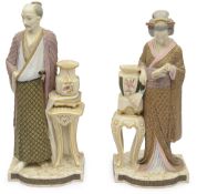 A pair of Royal Worcester Japanese style figures, dated 1875