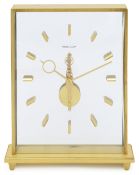 A Jaeger Le Coultre brass cased skeleton mantel clock