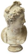 A late 19th century weathered plaster bust of Juno