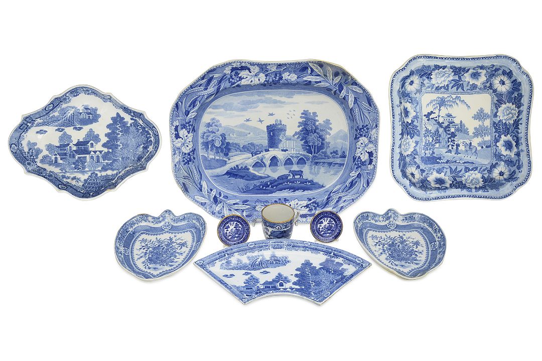A collection of early 19th century blue and white transfer decorated pearlware