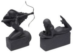 Christel Marott for Royal Copenhagen: Two Zodiac series black bisque figures