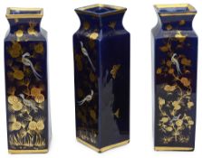 A fine early 19th century garniture of three Mason's Ironstone Chinese style square form vases