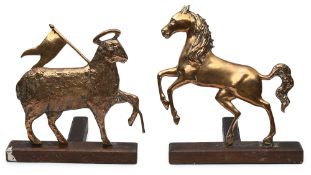 Two polished bronze regimental insignia