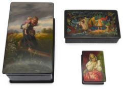 Three fine quality Russian lacquer art boxes