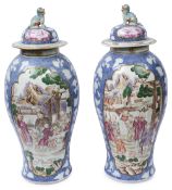 Pair of late 18th century Chinese export famille rose 'Mandarin' vases