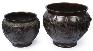 Two Japanese Meiji period patinated bronze jardinieres