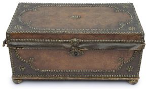 A small Regency leather and brass studded trunk