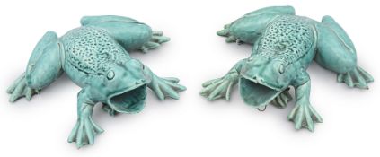 A pair of late 19th century novelty frog majolica wall pockets
