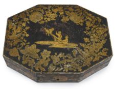 A Regency penwork counter box with shells