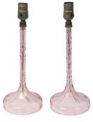 A near pair of 1930s pink cut glass table lamps