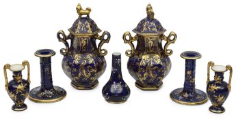 A collection of late Georgian Mason's Ironstone mazarine blue and gilt wares