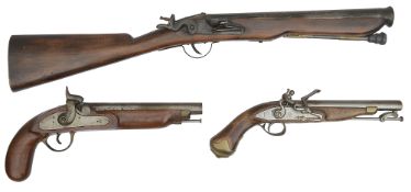 Three decorative late 18th/early 19th century style firearms, some period elements,