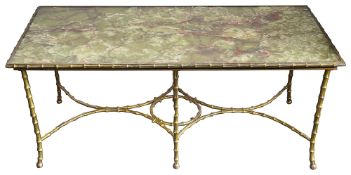 Mid 20thC French faux bamboo gilt bronze and onyx rectangular table