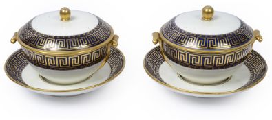 A pair early 19th century Wedgwood pearlware ecuelles, covers and stands