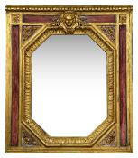 A French Empire style parcel giltwood and gesso wall mirror, of large proportions