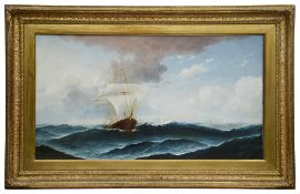 British School (late 19th) Sail boat in rough open waters