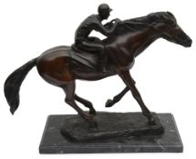 A late 20th century patinated bronzed figure of a horse and jockey