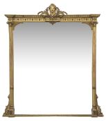 A large 19th century giltwood and gesso overmantle mirror