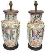 A pair of 19th C Chinese Canton Export famille rose vases / table lamps