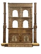 An impressive four-poster bed frame, some earlier timbers, 17th century and later, predominantly in