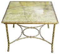 Mid 20thC French faux bamboo gilt bronze and green onyx square table