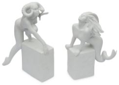 Christel Marott for Royal Copenhagen: Two Zodiac series white bisque figures