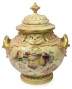 A large Royal Worcester blush ground vase and cover, dated 1892