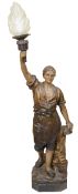 An early 20th century Austrian painted terracotta figural table lamp